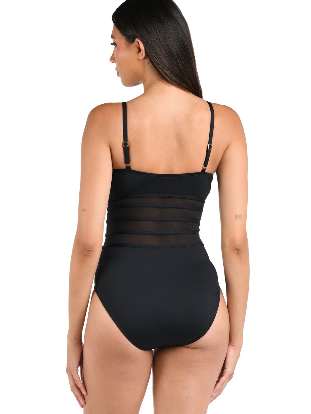 Like New! Black Mesh-Panel One-Piece Swimsuit, La Blanc, Size 14 - Picture 5 of 16